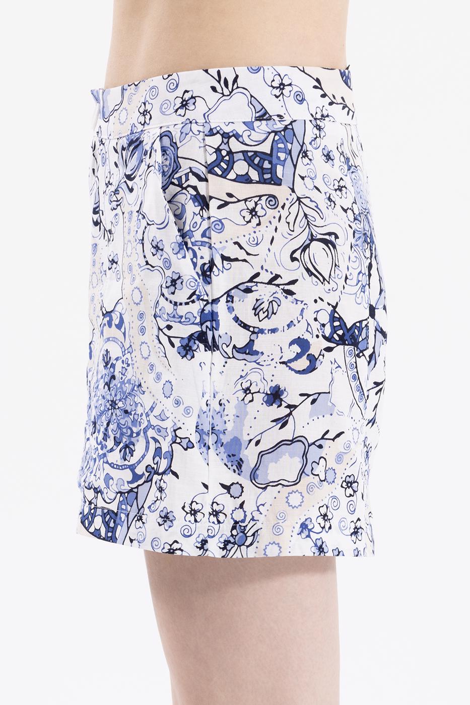 Bayan Mavi Desenli Mini Şort
