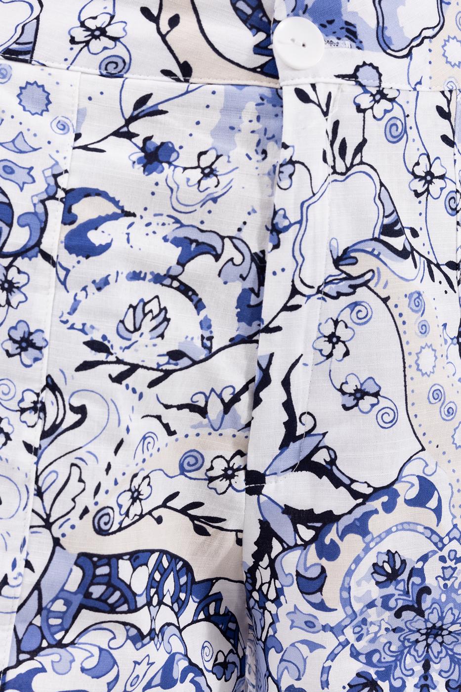 Bayan Mavi Desenli Mini Şort