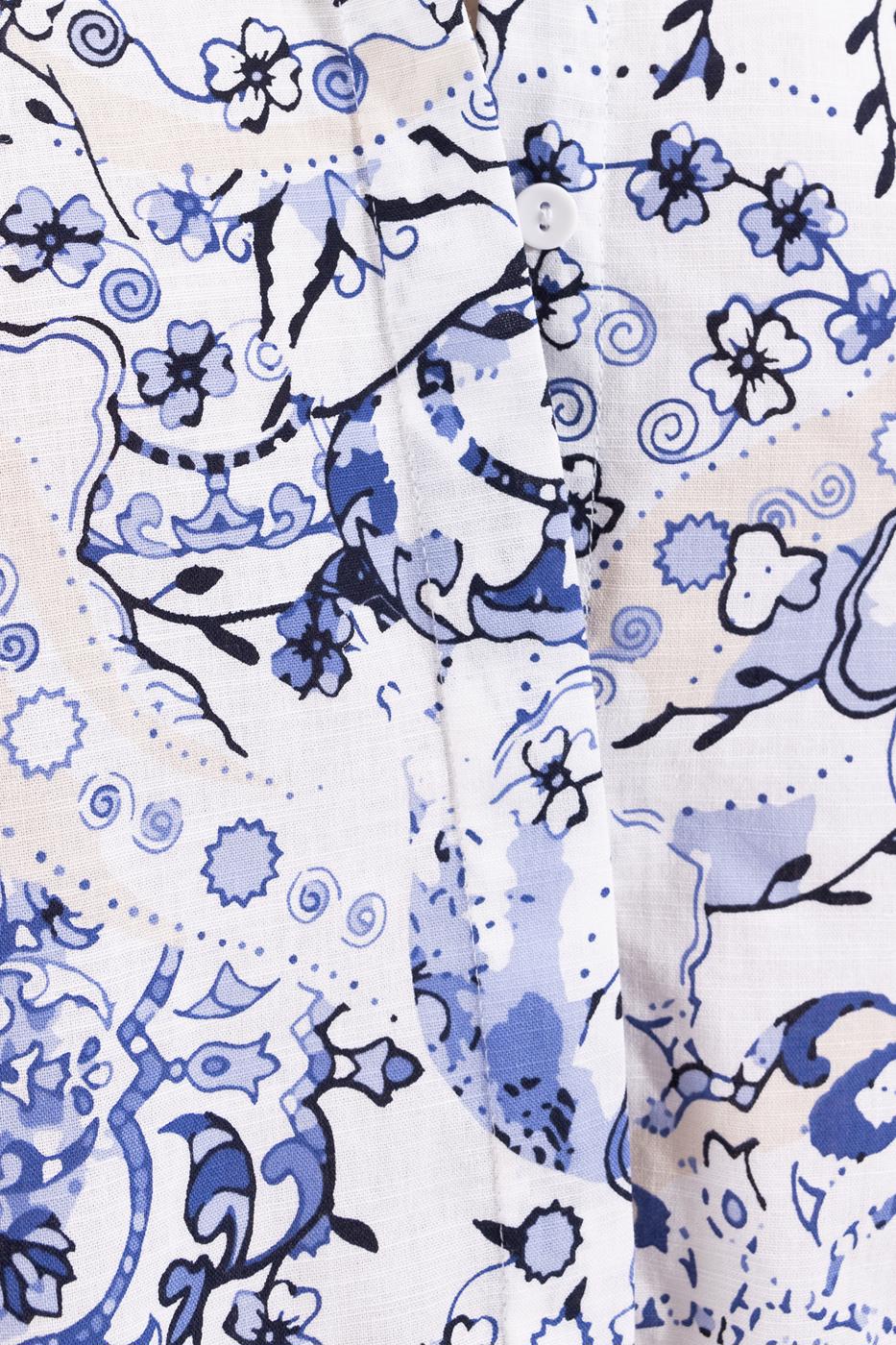 Bayan Mavi Desenli Crop Gömlek
