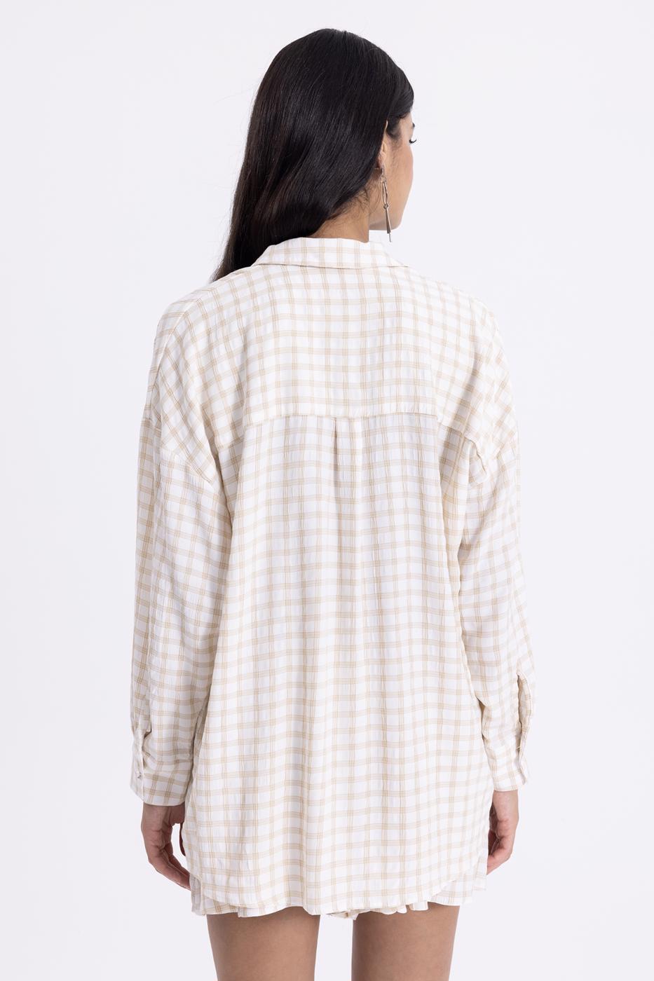 Bayan Bej Oversize Uzun Kollu Gömlek