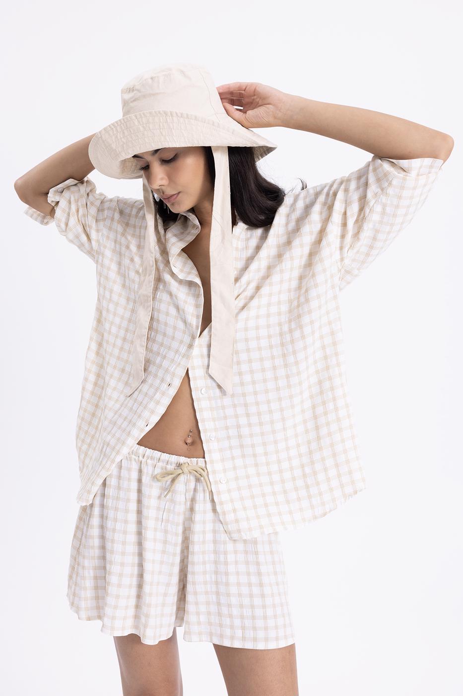 Bayan Bej Oversize Uzun Kollu Gömlek