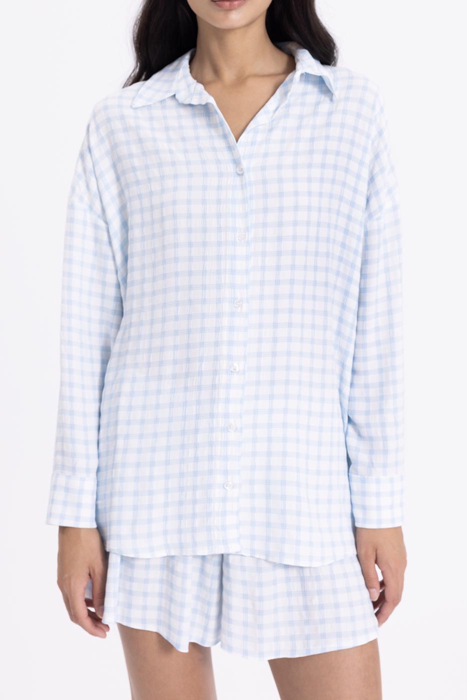 Bayan Mavi Oversize Uzun Kollu Gömlek