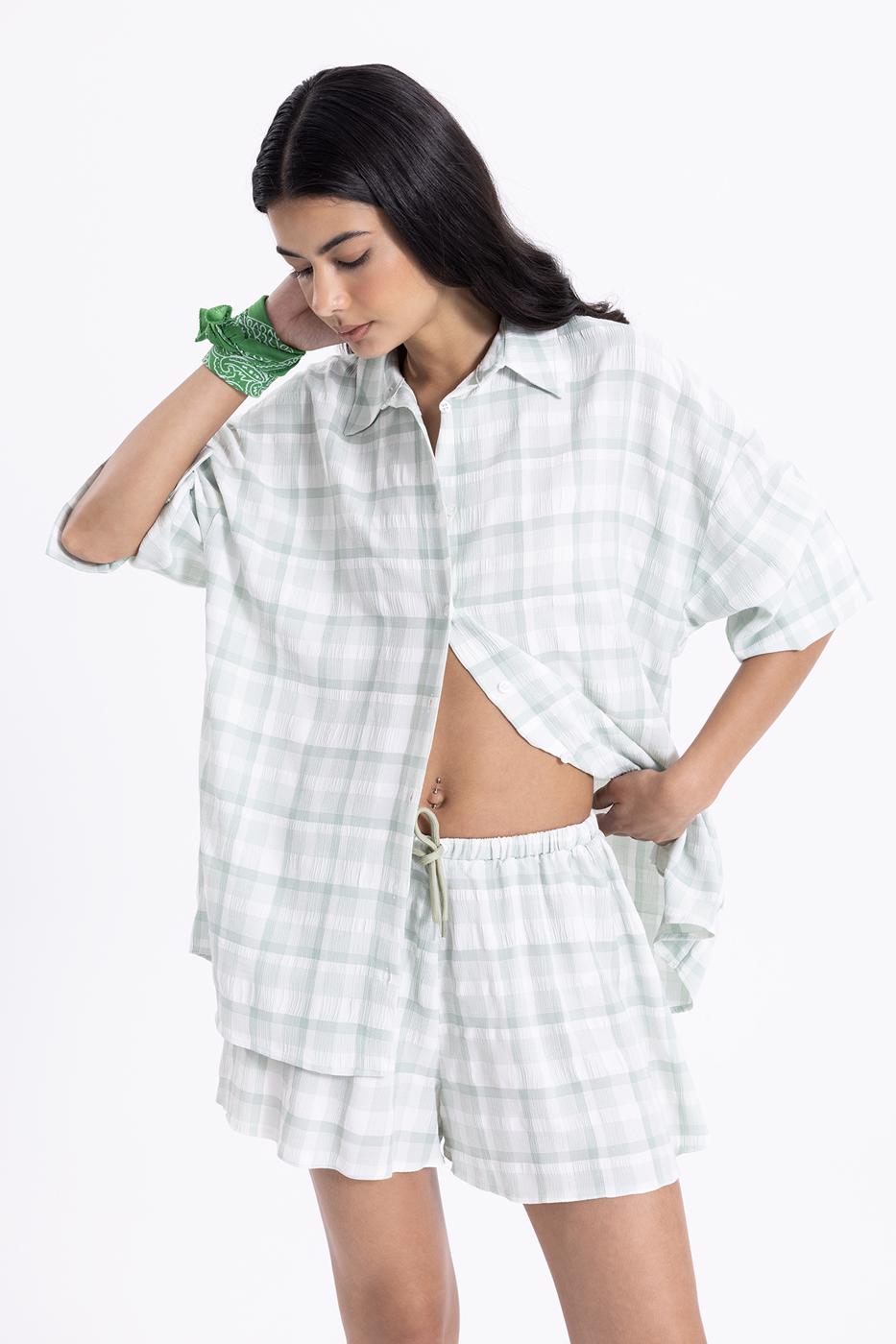 Bayan Yeşil Oversize Uzun Kollu Gömlek