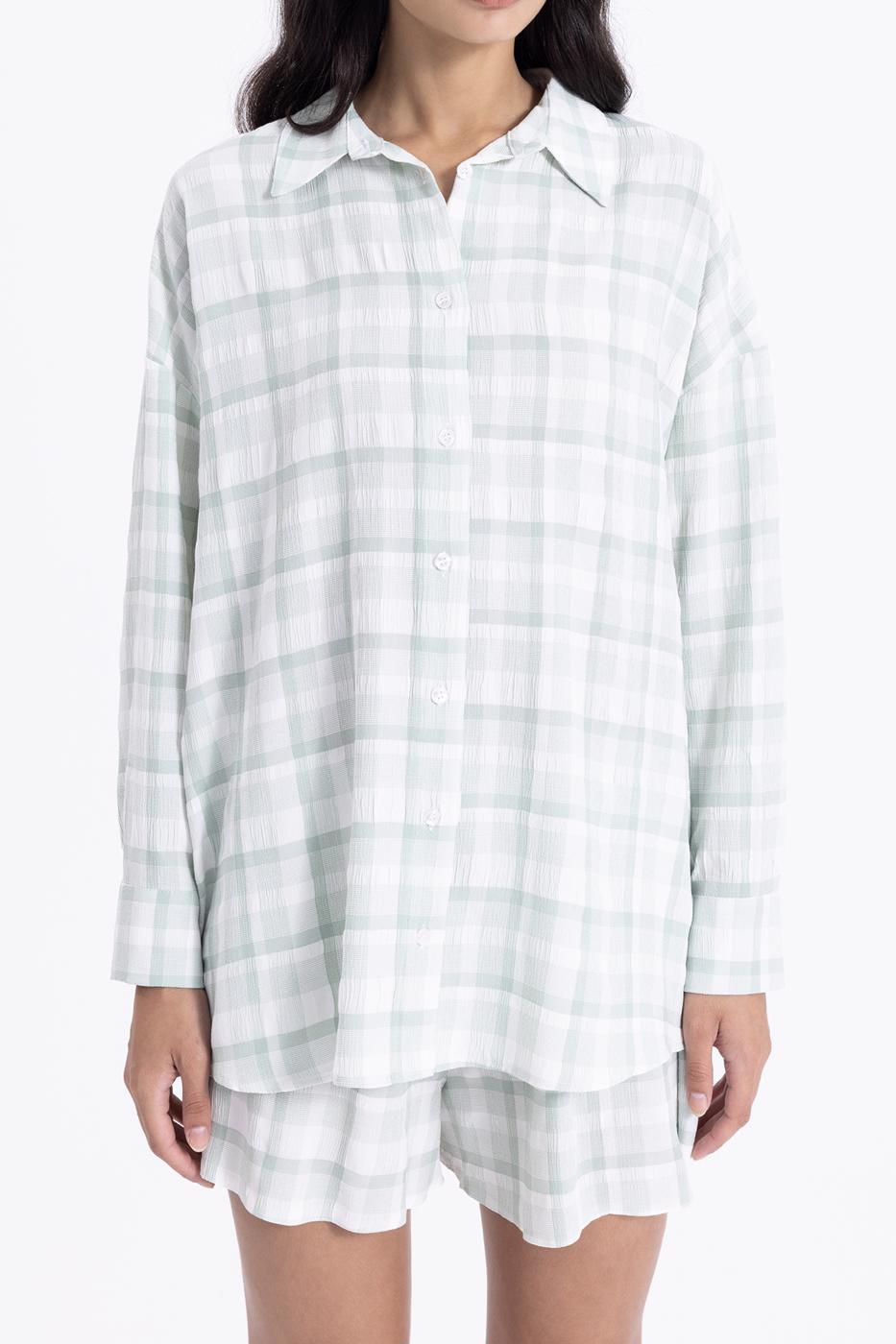 Bayan Yeşil Oversize Uzun Kollu Gömlek