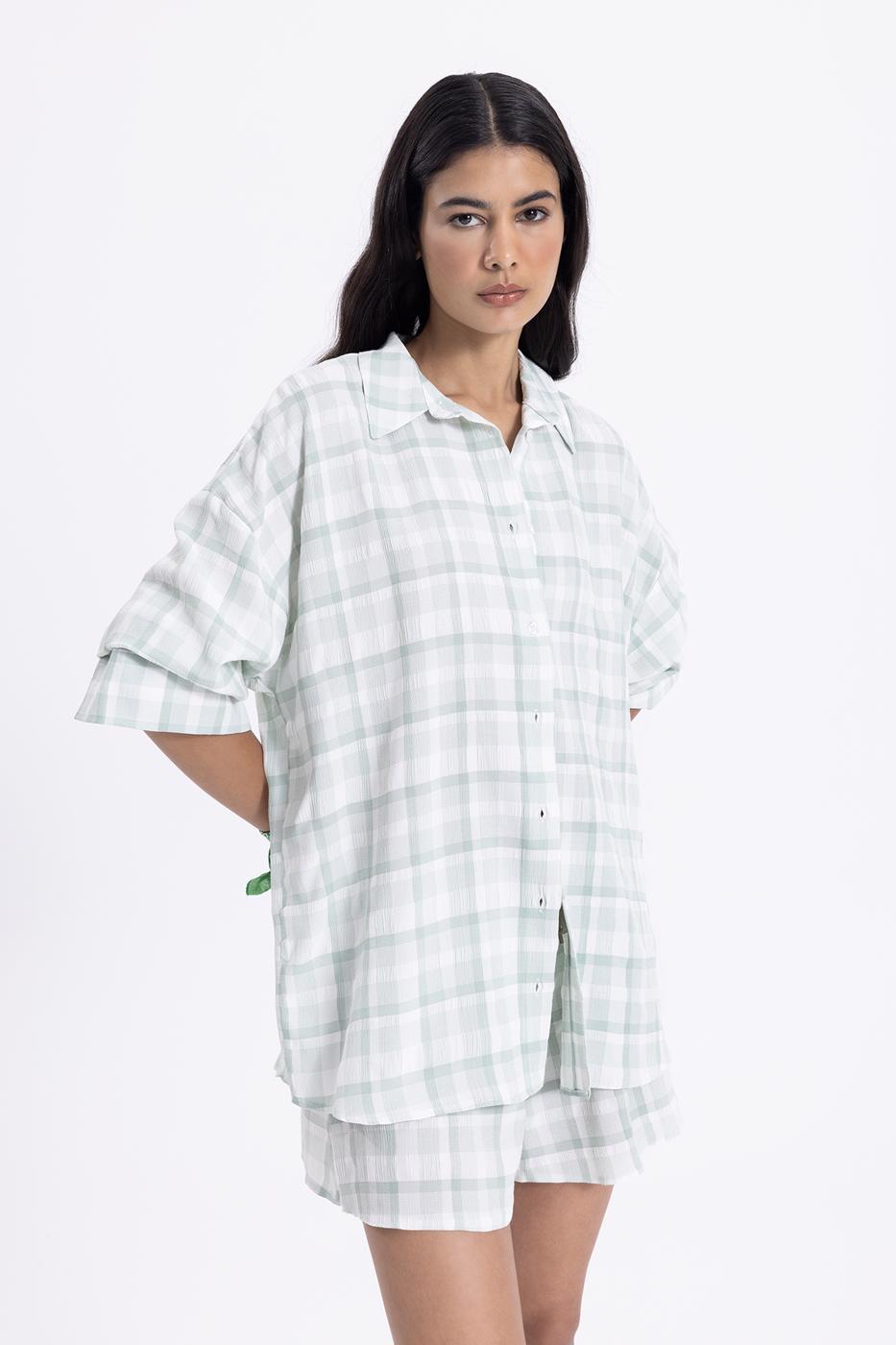 Bayan Yeşil Oversize Uzun Kollu Gömlek