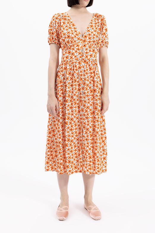 Bayan Kırmızı V Yaka Desenli Gömlek Elbise - BSL