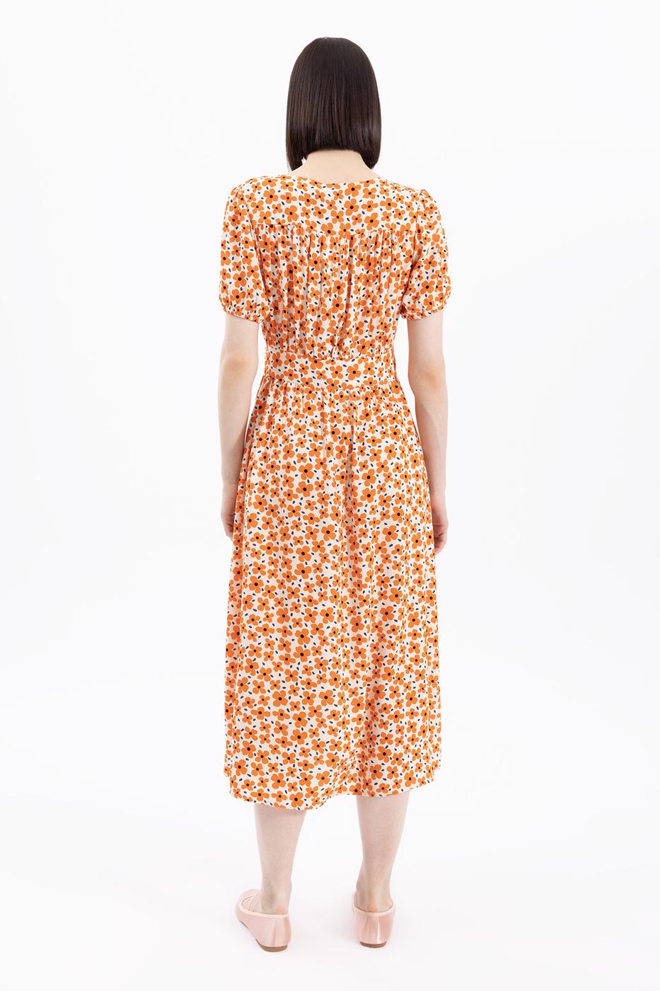 Bayan Kırmızı V Yaka Desenli Gömlek Elbise