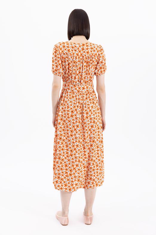 Bayan Kırmızı V Yaka Desenli Gömlek Elbise - BSL