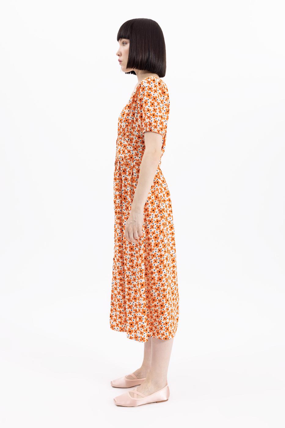 Bayan Kırmızı V Yaka Desenli Gömlek Elbise