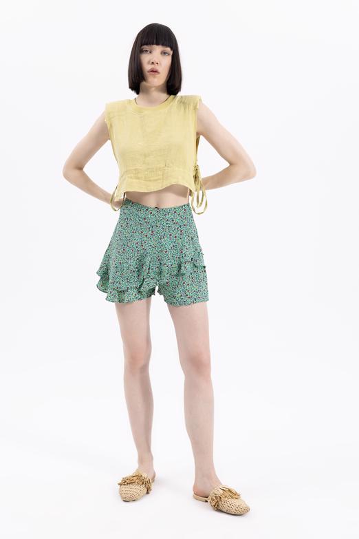 Bayan Yeşil Desenli Şort Etek - BSL