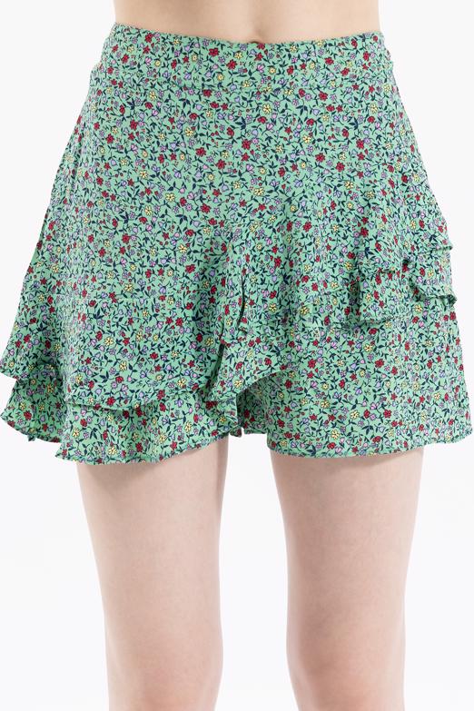 Bayan Yeşil Desenli Şort Etek - BSL