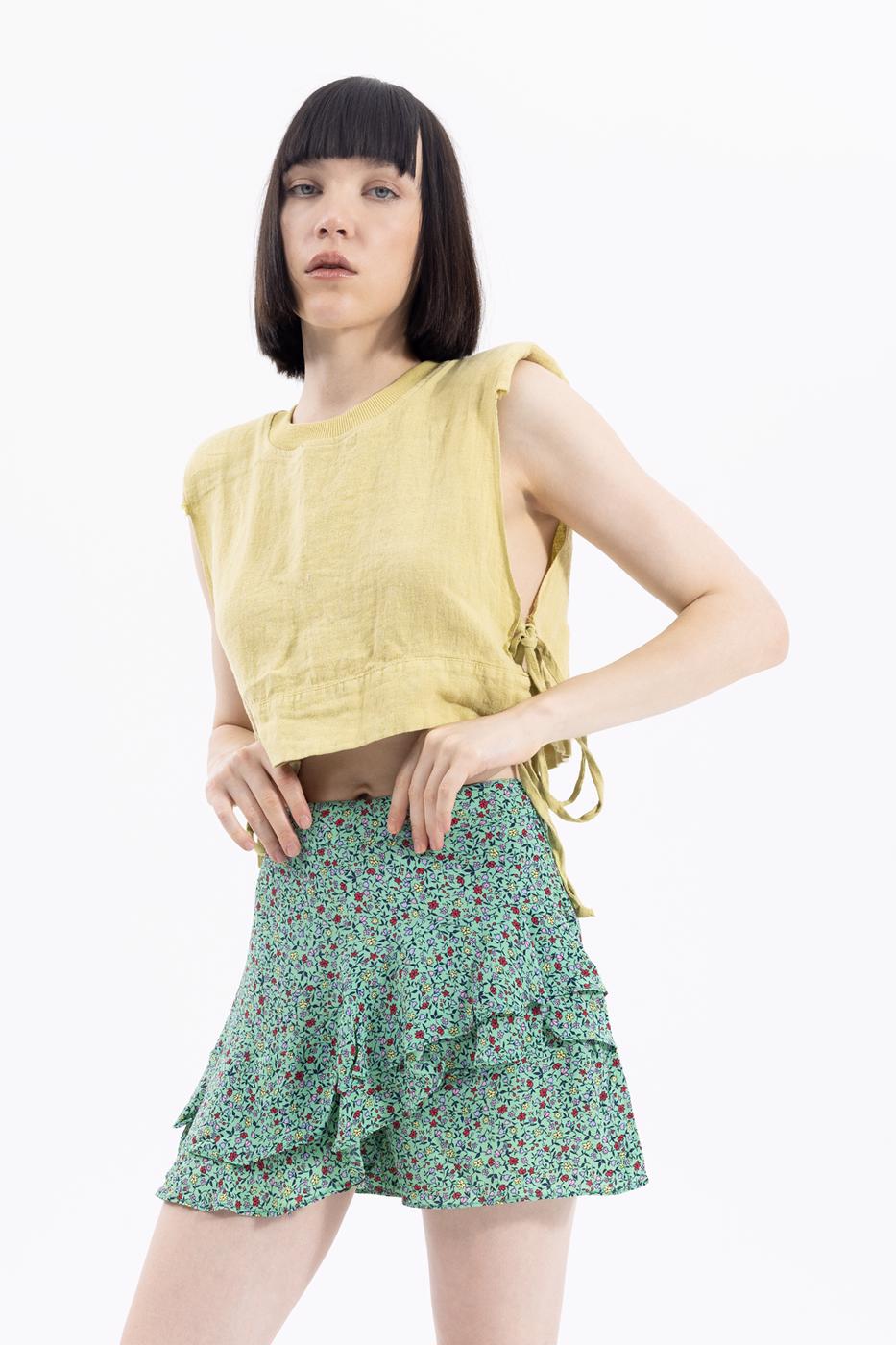 Bayan Yeşil Desenli Şort Etek