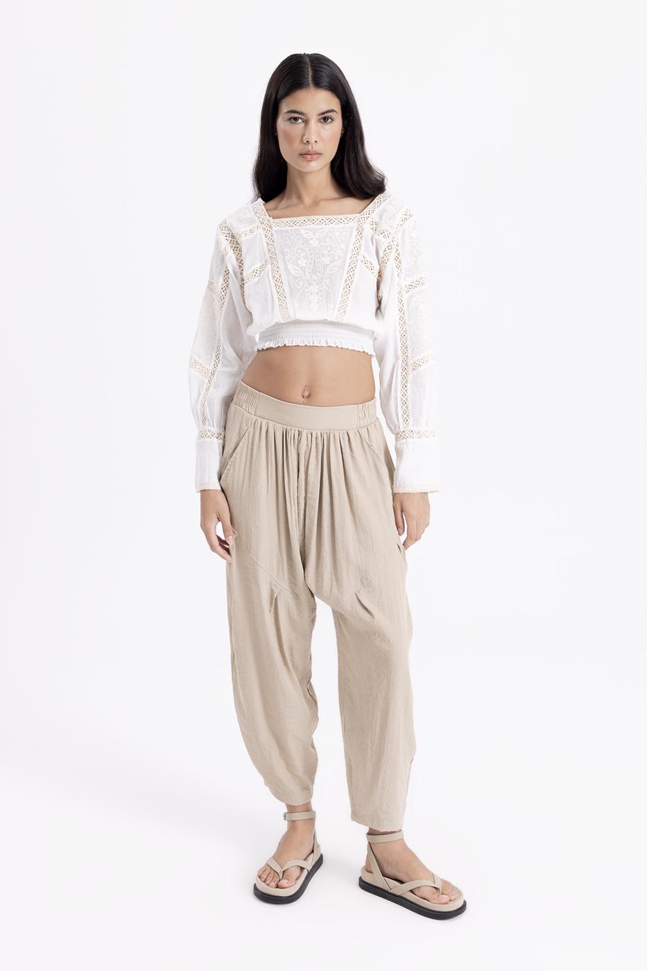 Bayan Taş Büzgü Detaylı Şalvar Pantolon