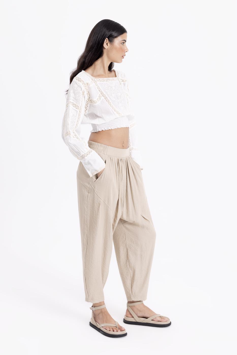 Bayan Taş Büzgü Detaylı Şalvar Pantolon