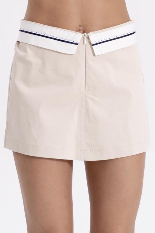 Bayan Krem Katlanır Bel Bantlı Şort Etek - BSL