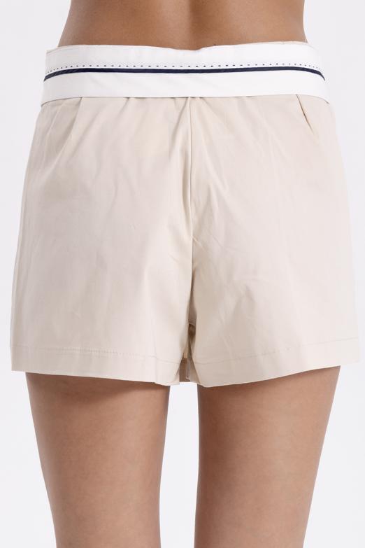 Bayan Krem Katlanır Bel Bantlı Şort Etek - BSL