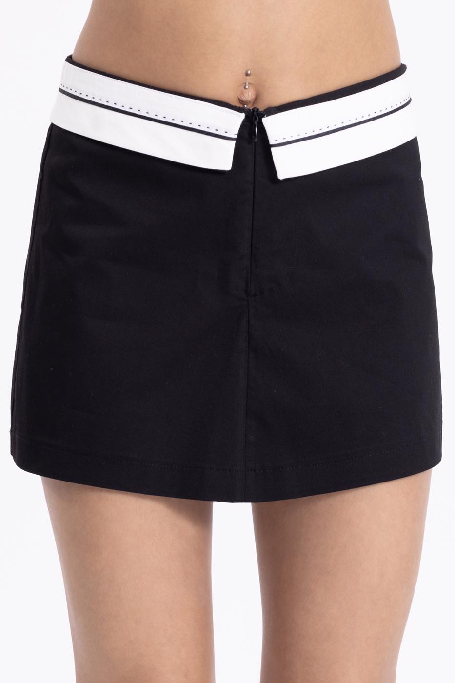 Bayan Siyah Katlanır Bel Bantlı Şort Etek