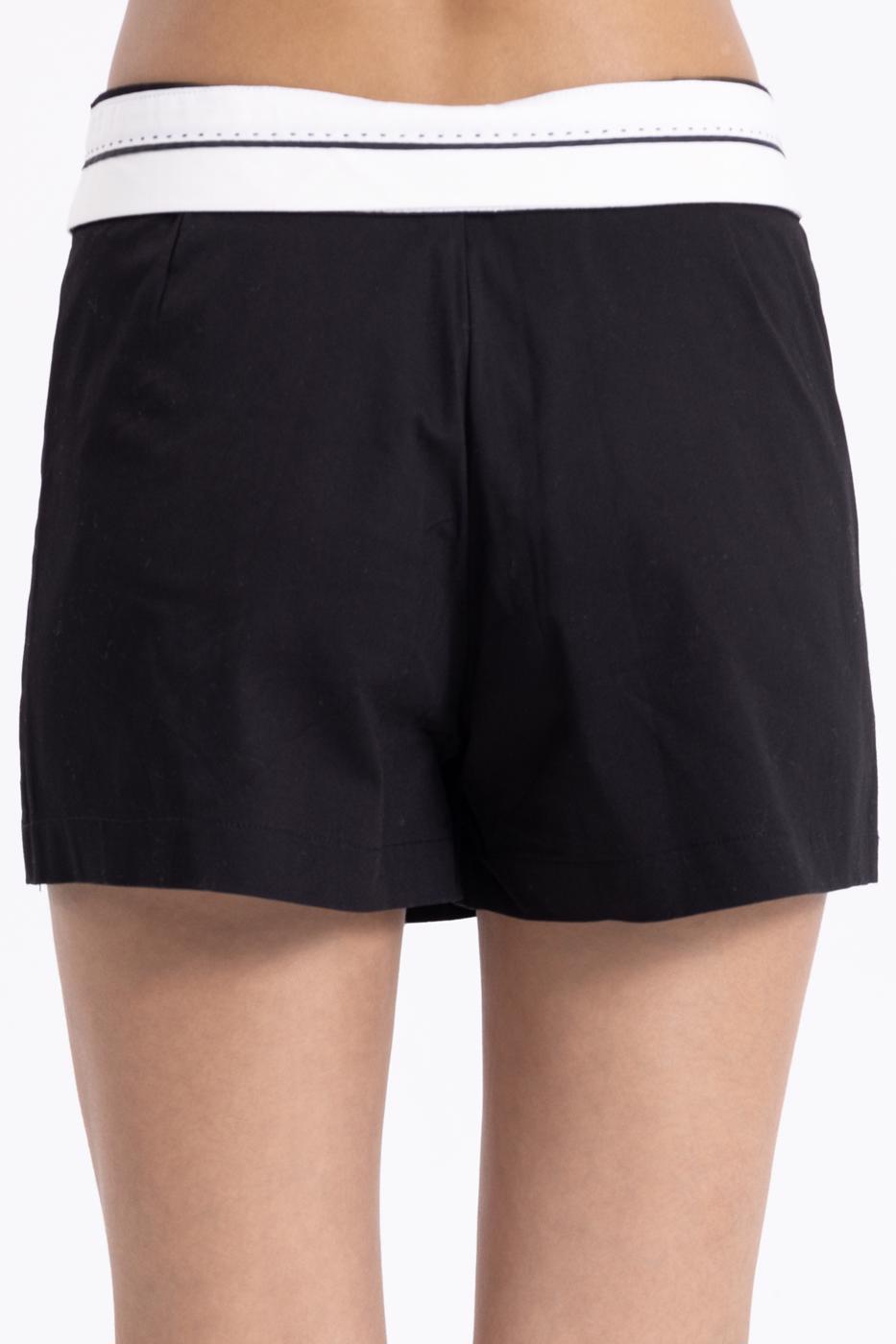 Bayan Siyah Katlanır Bel Bantlı Şort Etek