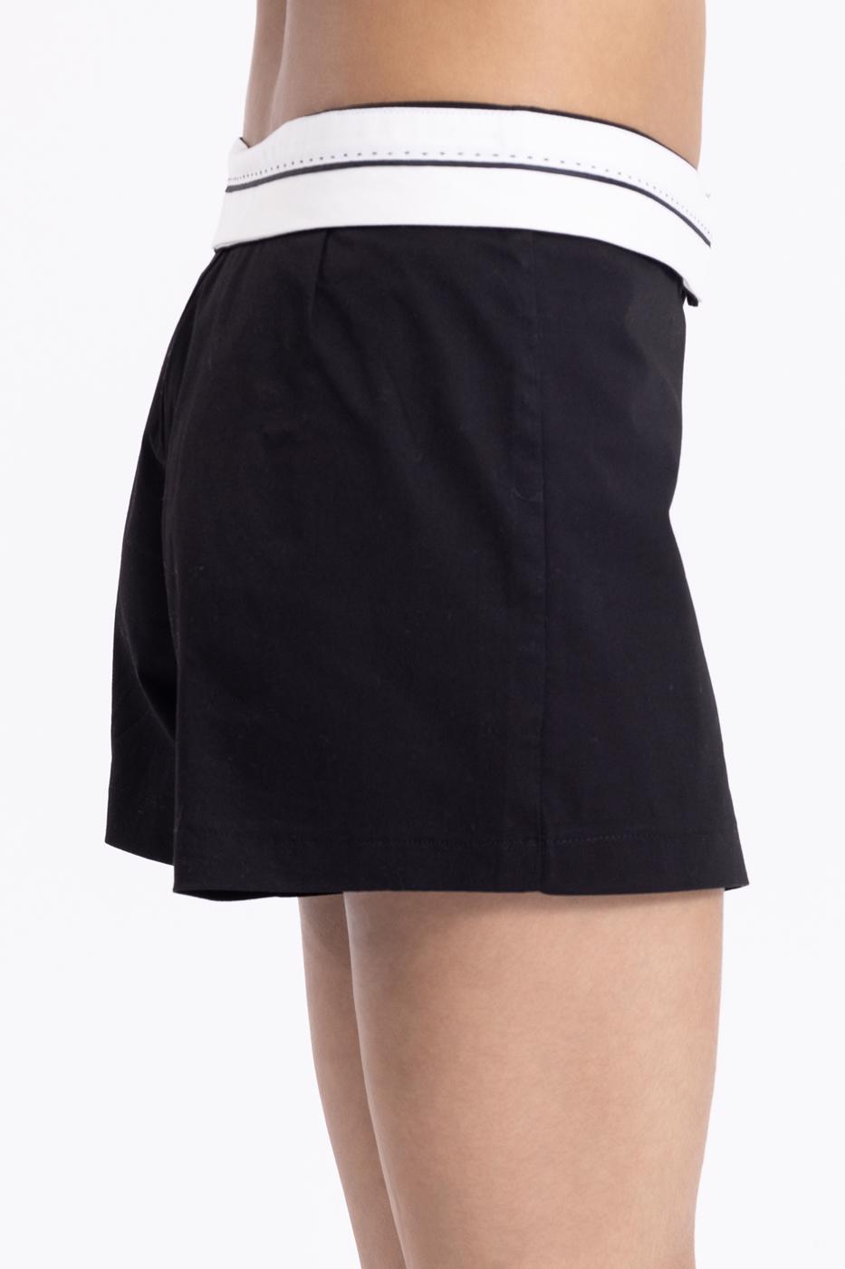 Bayan Siyah Katlanır Bel Bantlı Şort Etek
