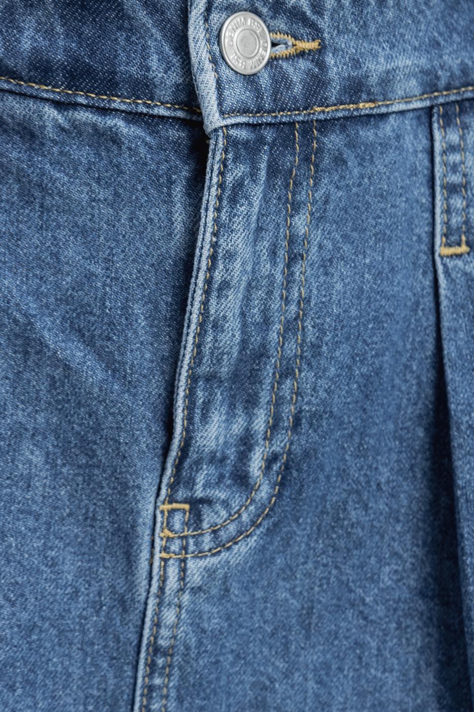 Bayan Mavi Pileli Mini Denim Etek