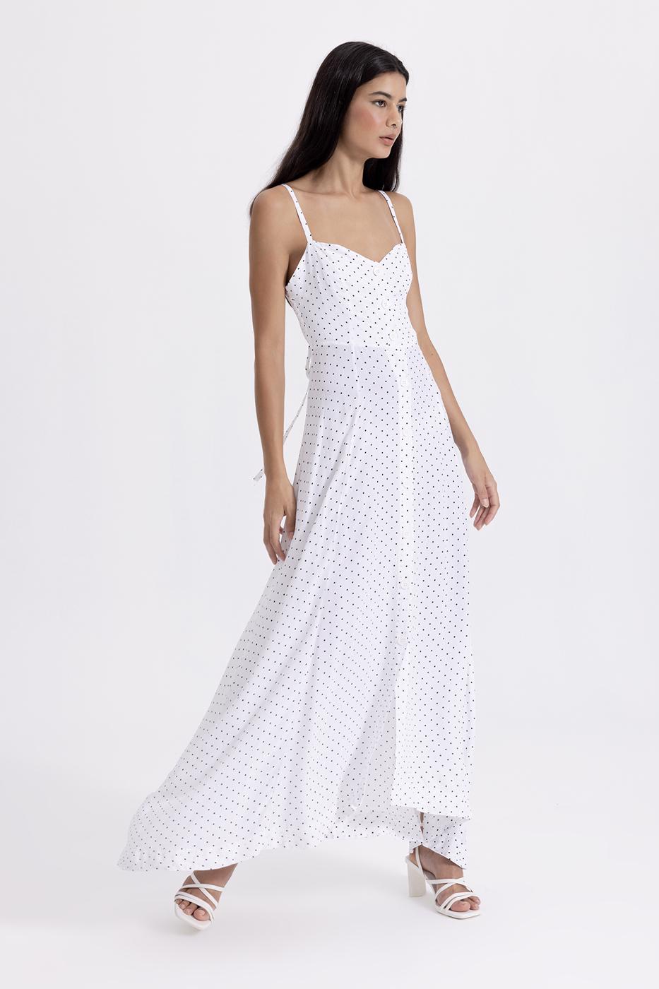 Bayan Beyaz Askılı Maksi Elbise