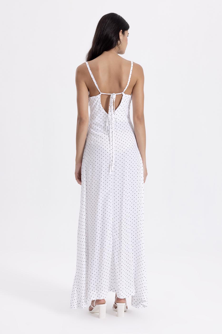 Bayan Beyaz Askılı Maksi Elbise