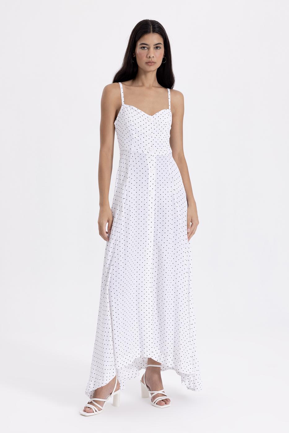 Bayan Beyaz Askılı Maksi Elbise