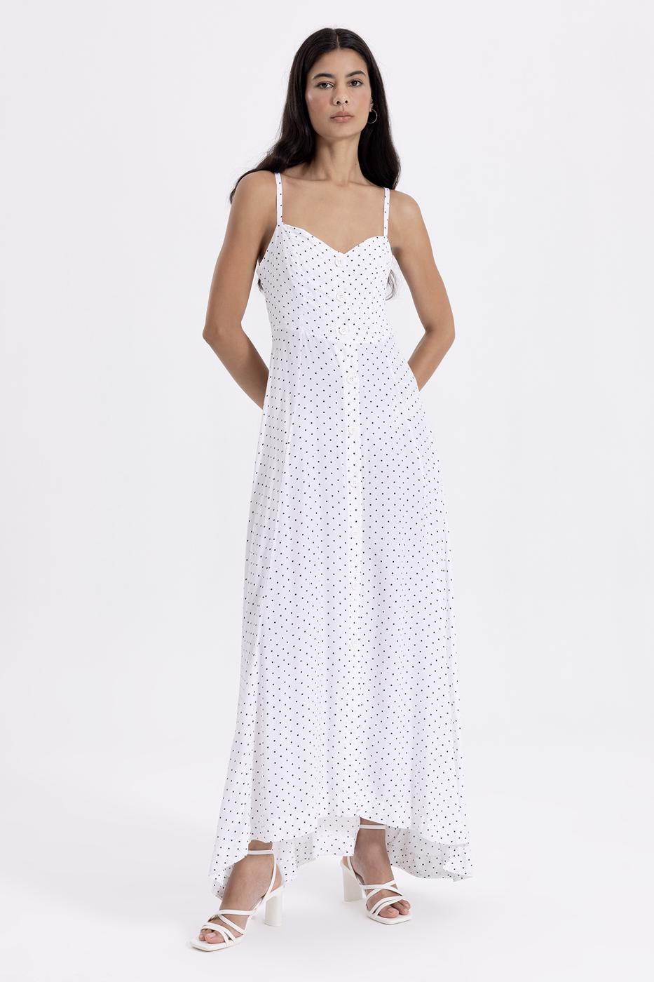 Bayan Beyaz Askılı Maksi Elbise