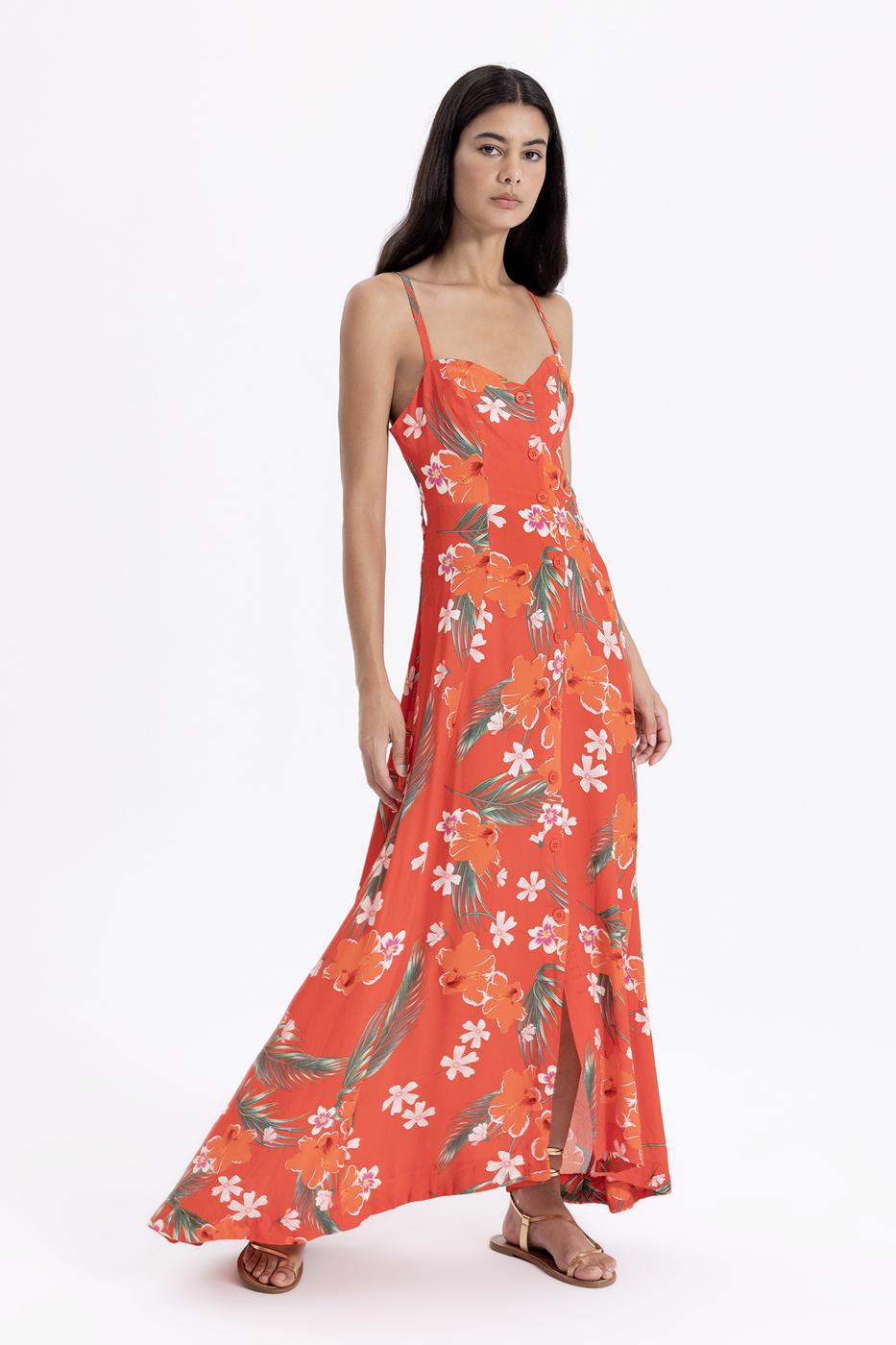 Bayan Kırmızı Askılı Maksi Elbise