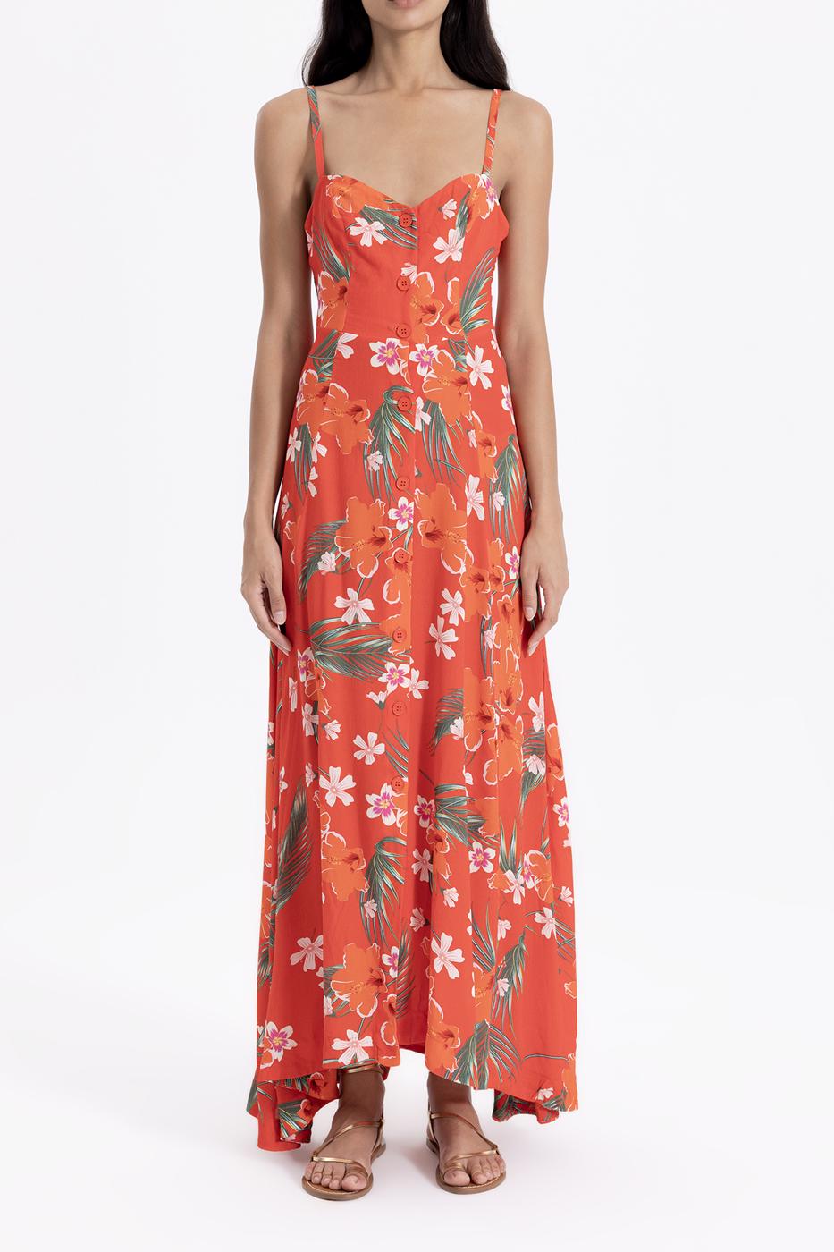 Bayan Kırmızı Askılı Maksi Elbise