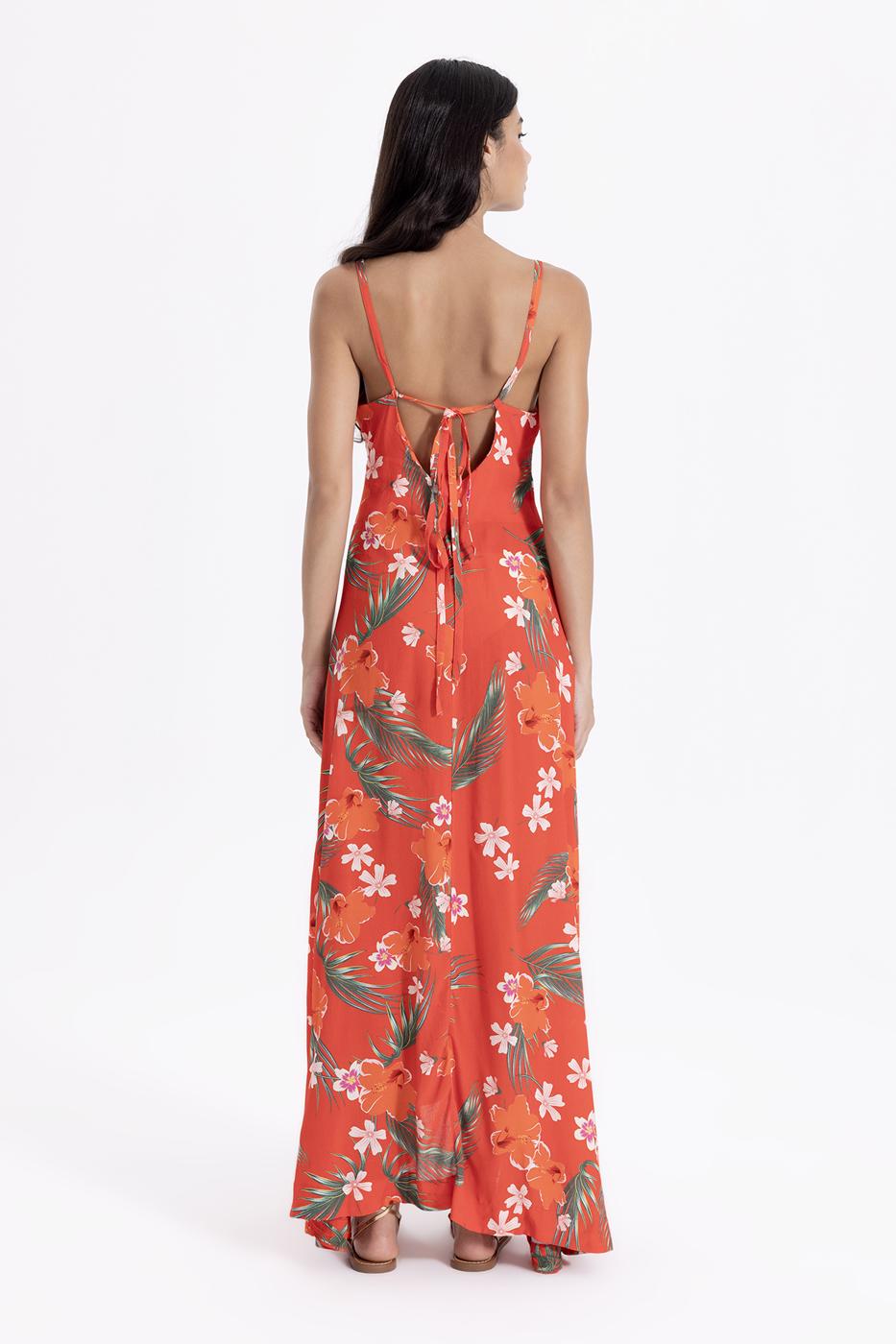 Bayan Kırmızı Askılı Maksi Elbise