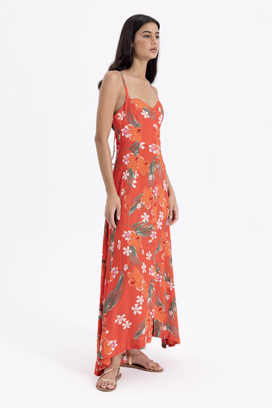 Bayan Kırmızı Askılı Maksi Elbise