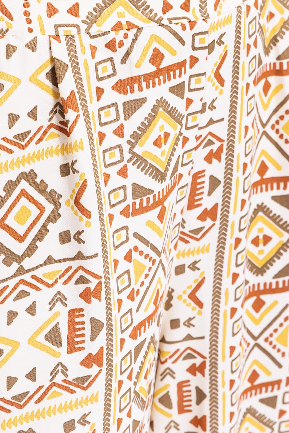 Bayan Ekru Desenli Bol Pantolon