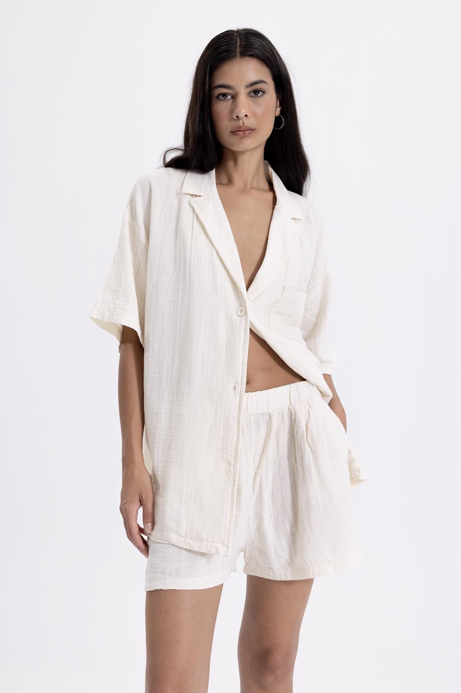 Bayan Ekru Cotton Mini Şort