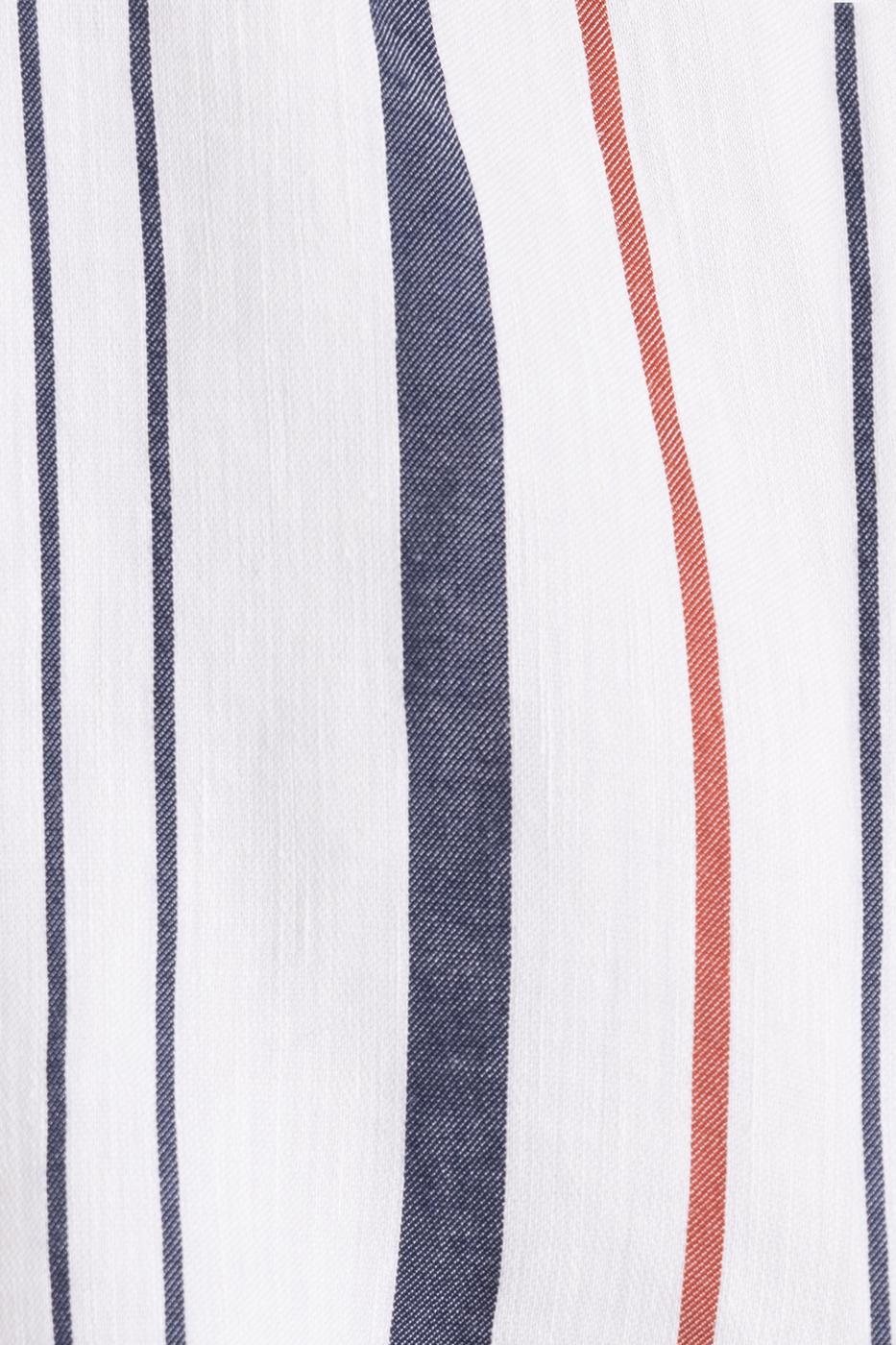 Bayan Ekru Keten Çizgili Yarasa Kollu Crop Bağlamalı Bluz