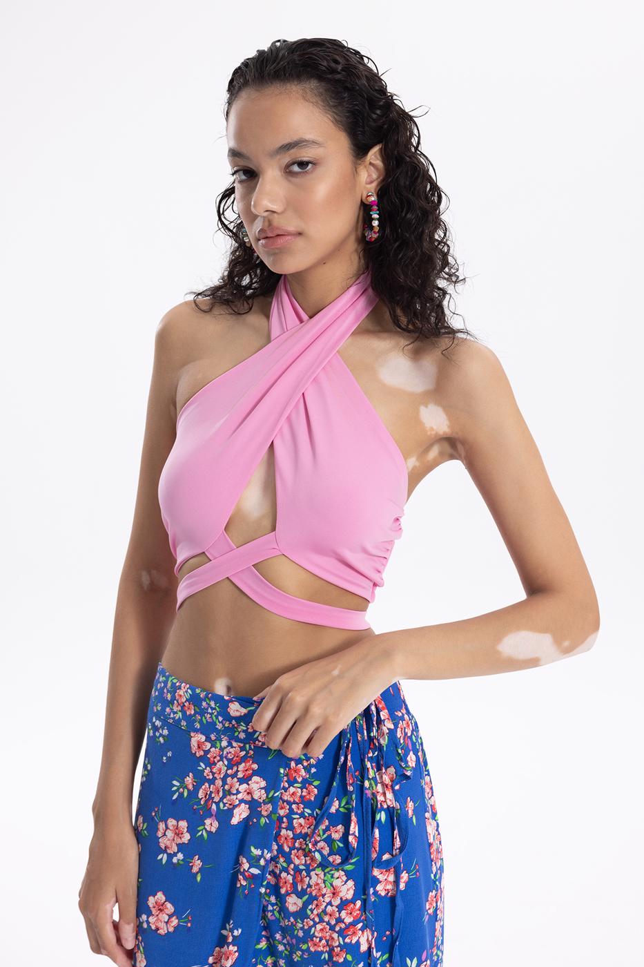 Bayan Pembe Çapraz Bağlamalı  Bustiyer