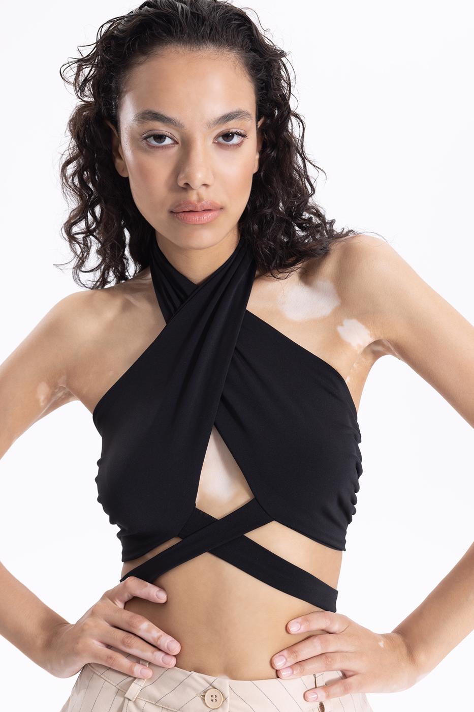 Bayan Siyah Çapraz Bağlamalı  Bustiyer