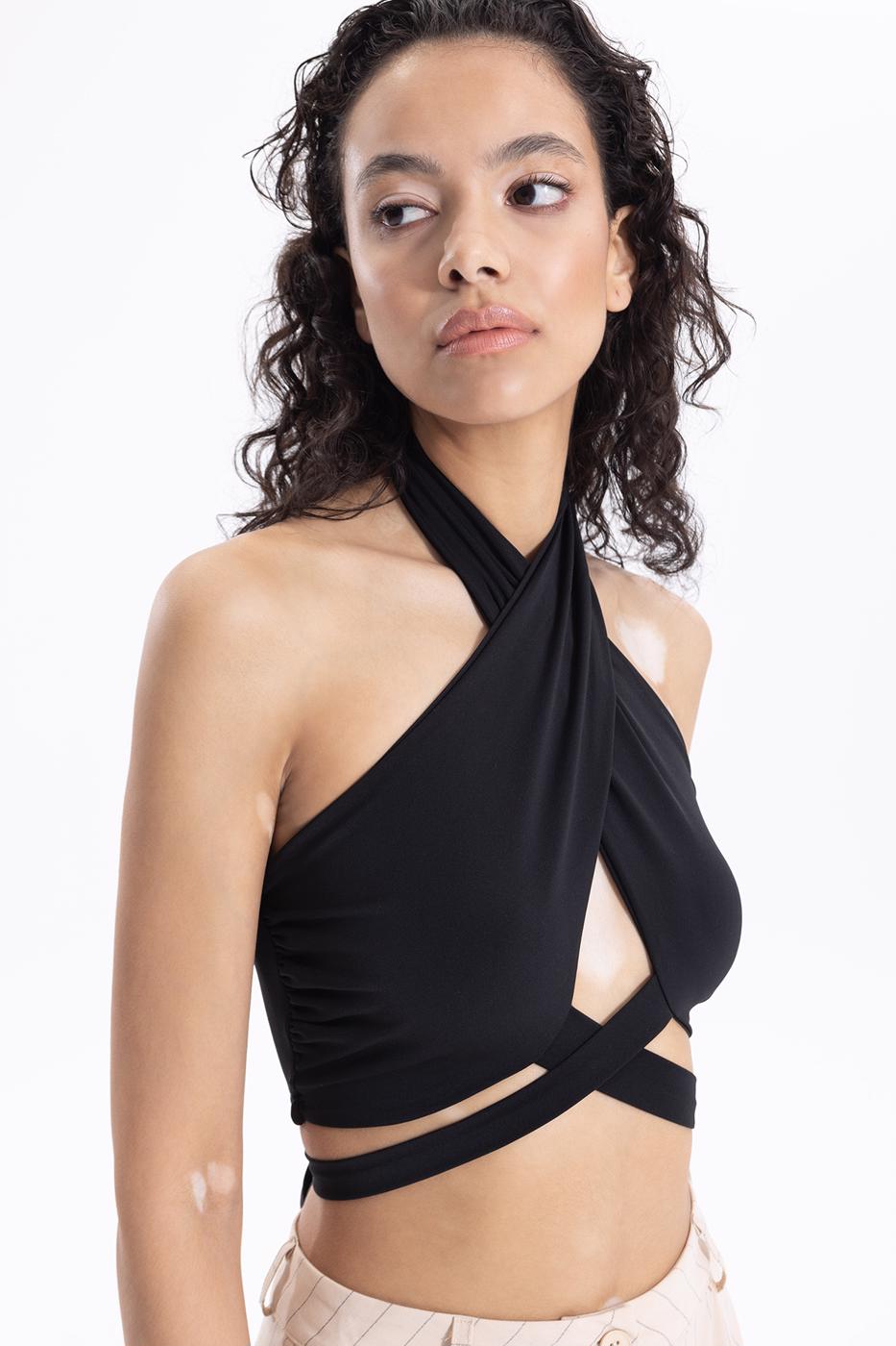 Bayan Siyah Çapraz Bağlamalı  Bustiyer