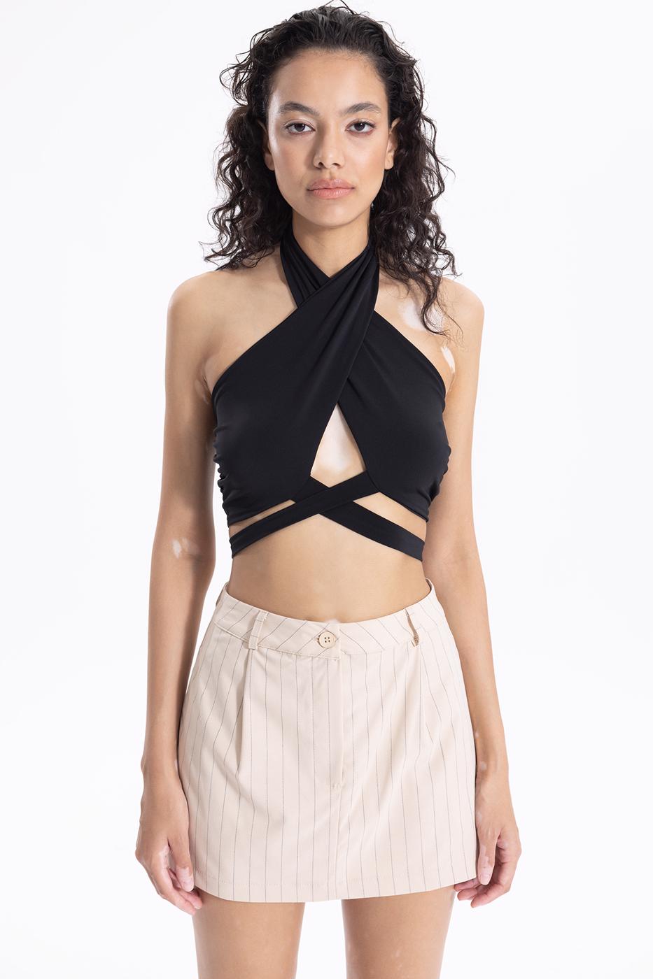 Bayan Siyah Çapraz Bağlamalı  Bustiyer