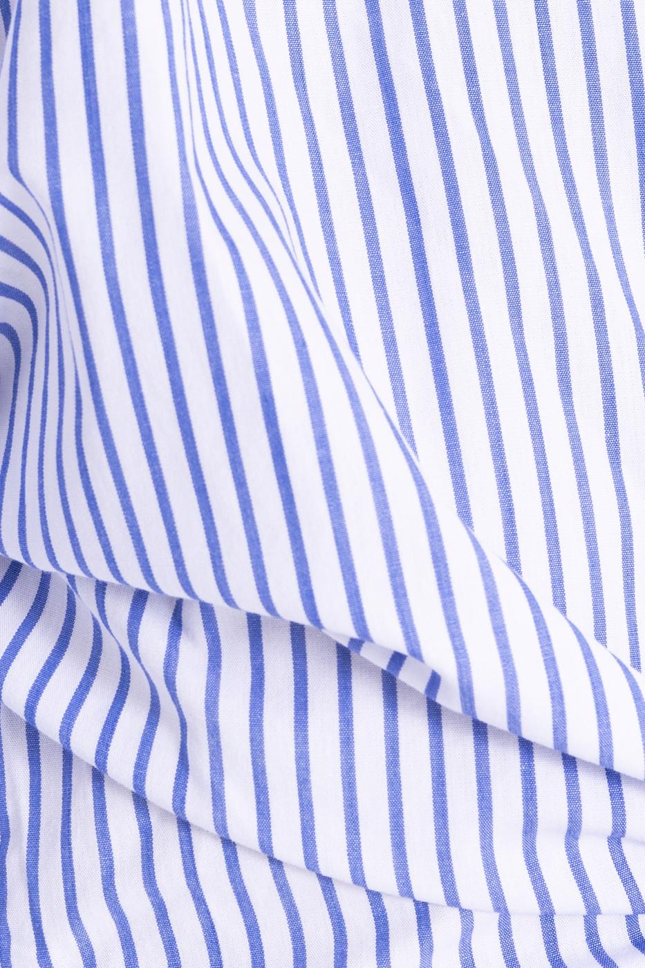 Bayan Mavi Gömlek Yakalı Çizgili Crop Bluz