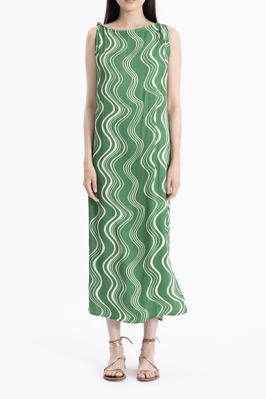 Bayan Yeşil Burgulu Saten Midi Elbise - BSL