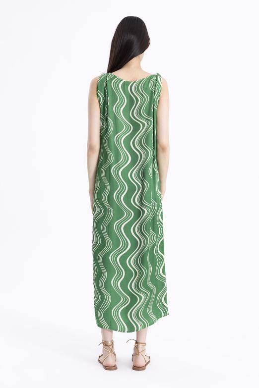 Bayan Yeşil Burgulu Saten Midi Elbise - BSL