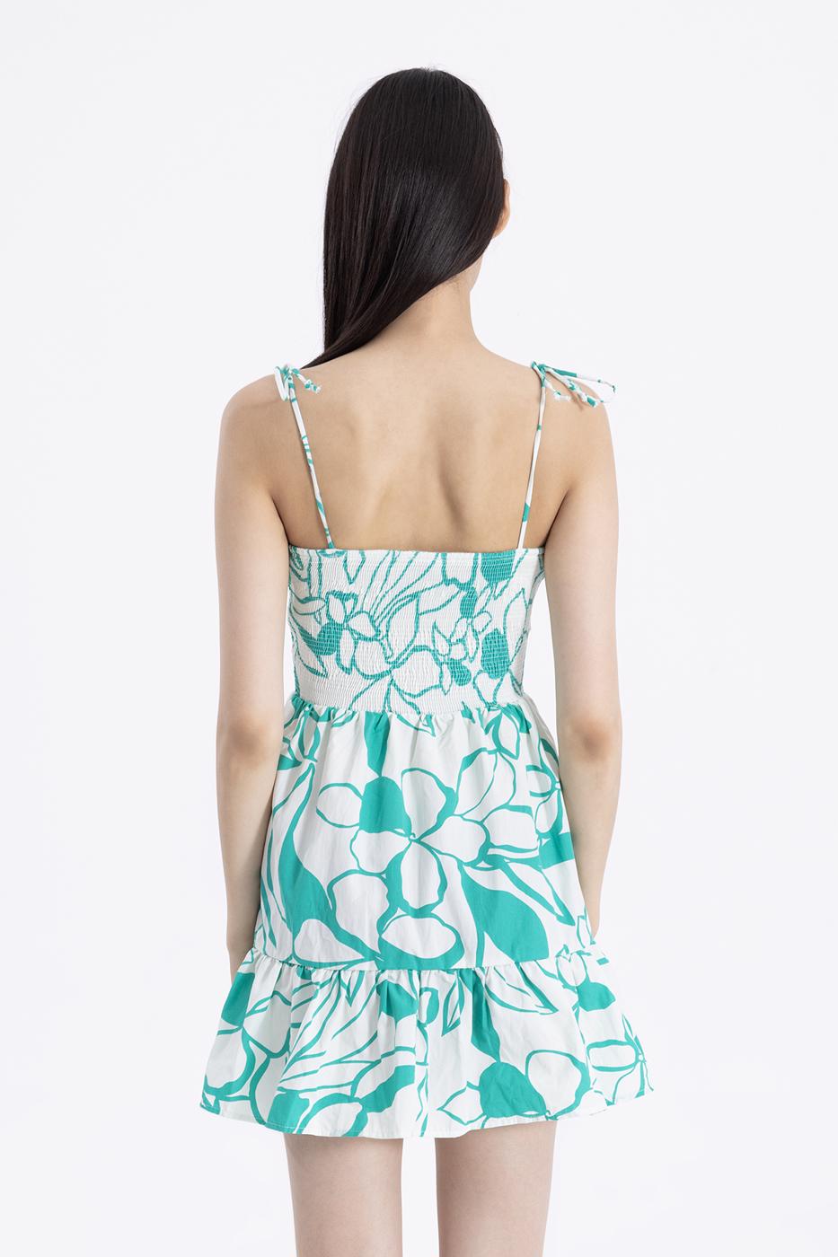 Bayan Yeşil Askılı Mini Elbise