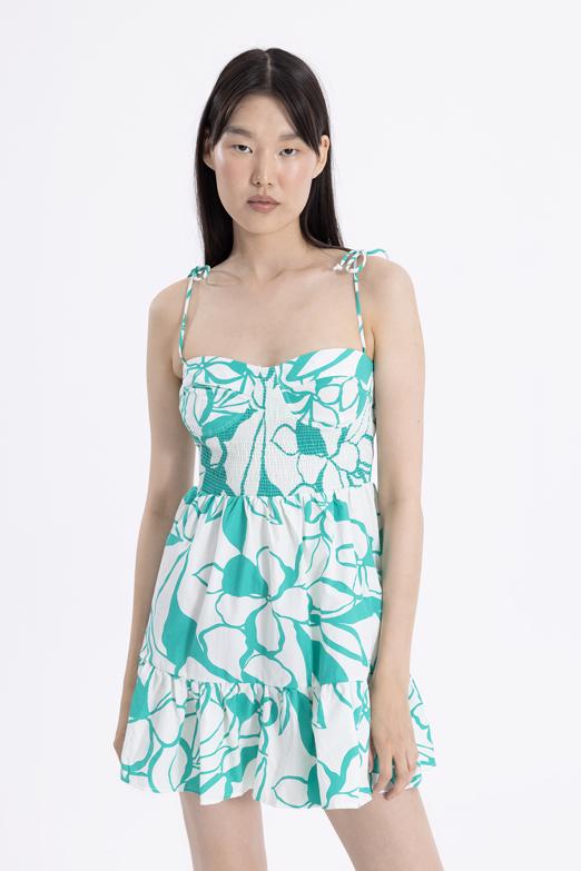 Bayan Yeşil Askılı Mini Elbise - BSL