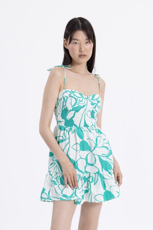 Bayan Yeşil Askılı Mini Elbise - BSL