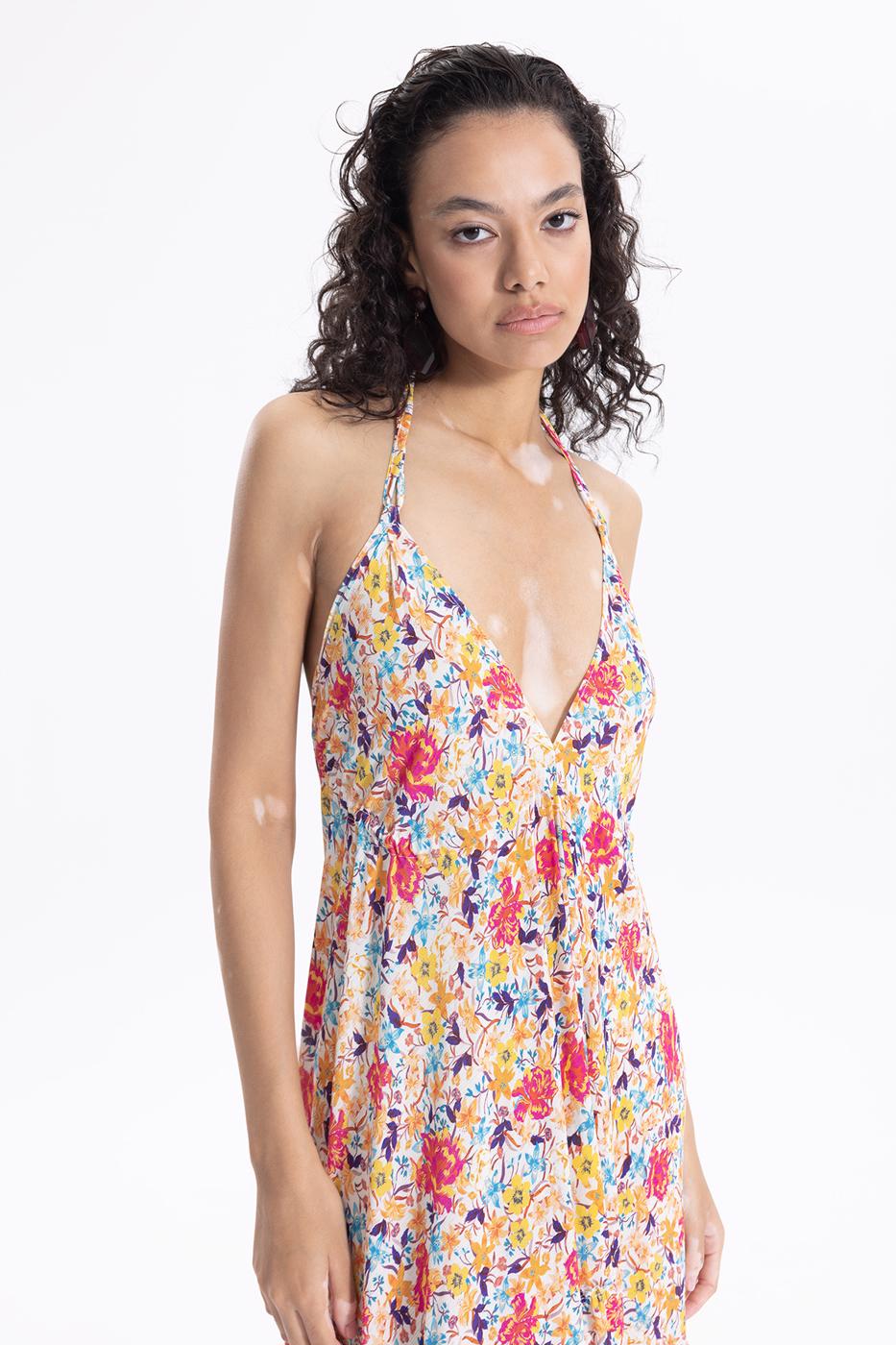 Bayan Multı Sırt Dekolteli Askılı Maksi Elbise