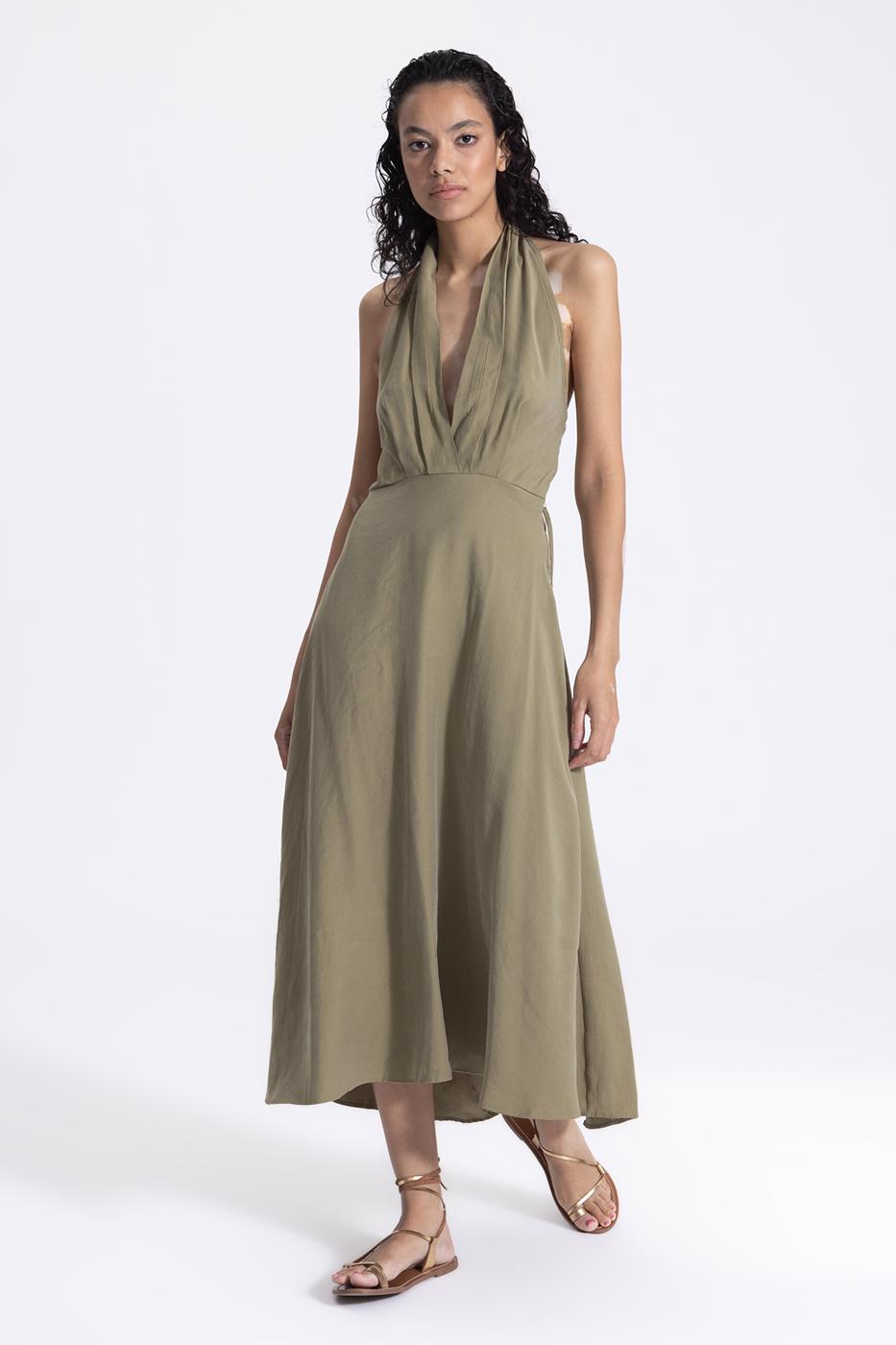 Bayan Haki Sırt Dekolteli Midi Elbise