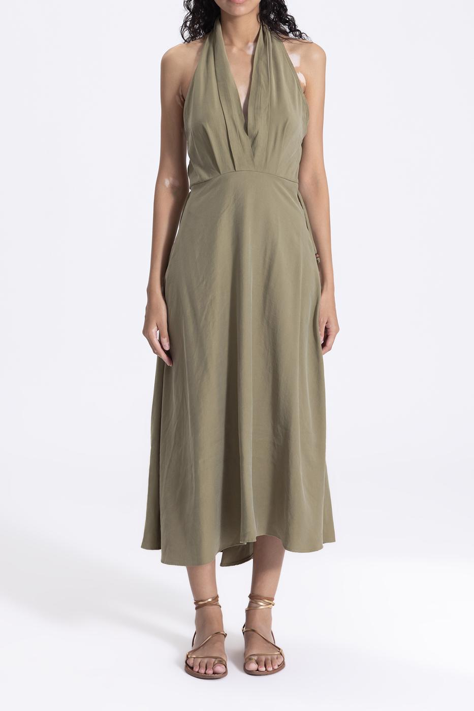 Bayan Haki Sırt Dekolteli Midi Elbise