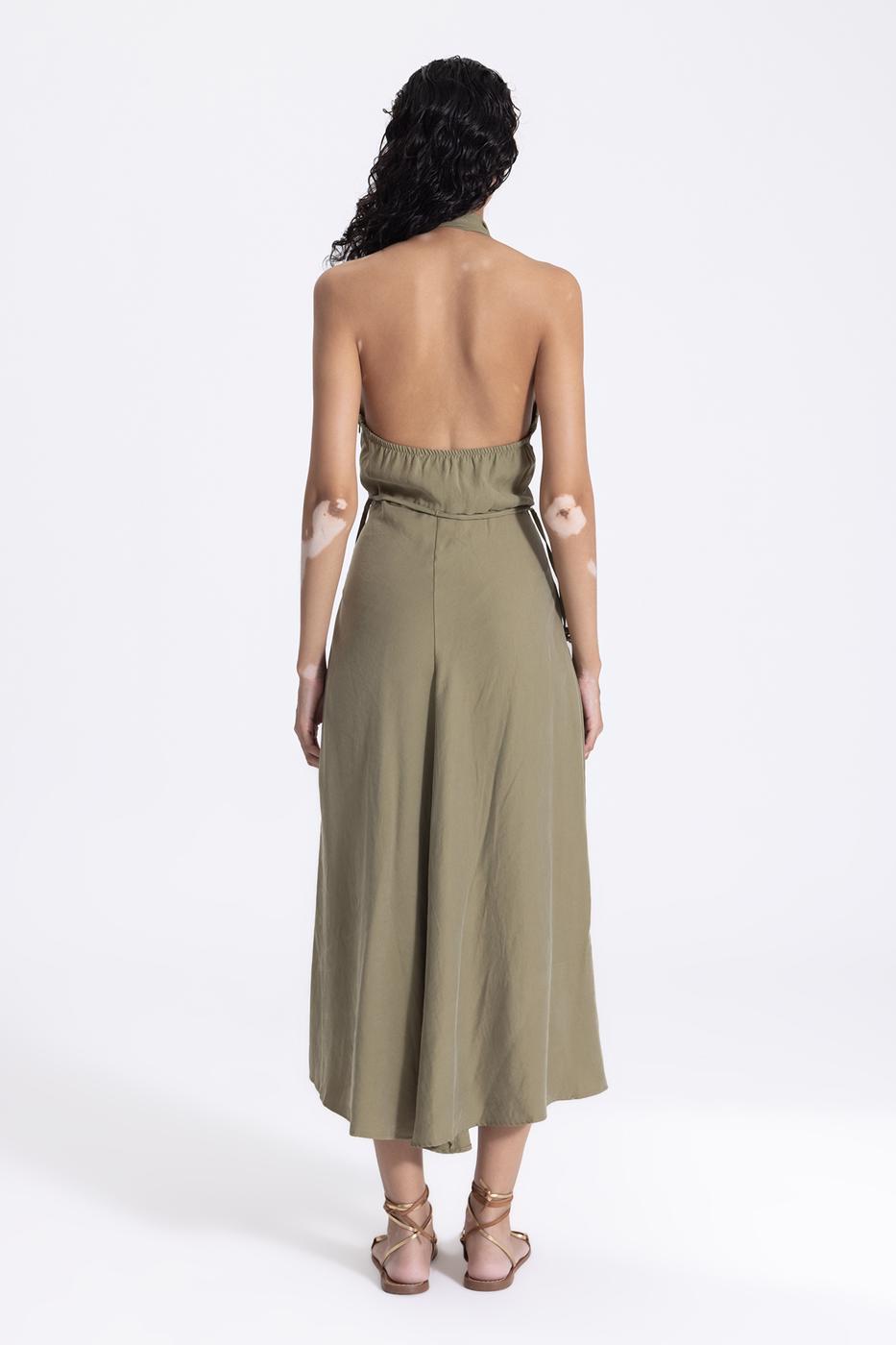 Bayan Haki Sırt Dekolteli Midi Elbise