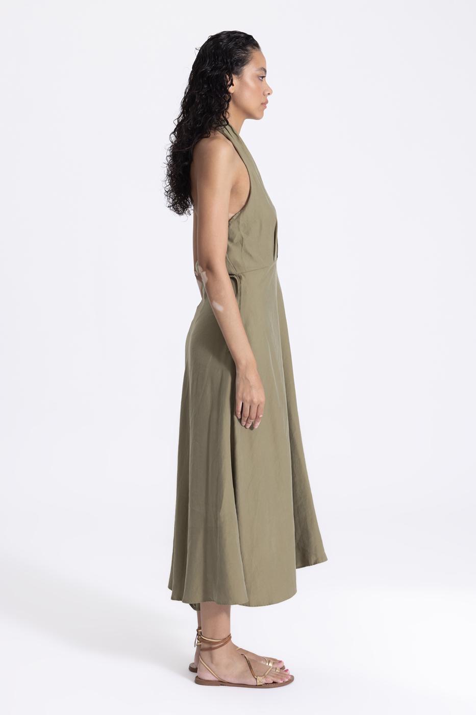 Bayan Haki Sırt Dekolteli Midi Elbise